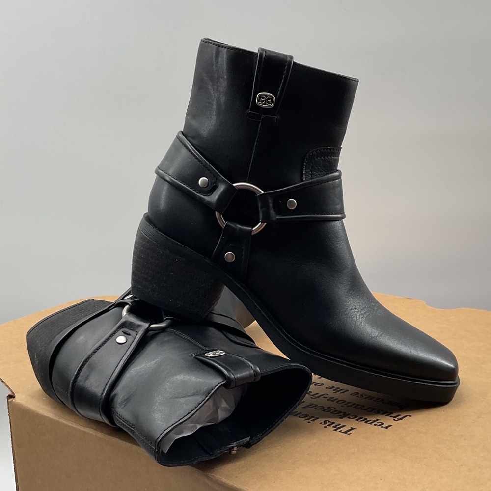 Sam Edelman Barrett Black Leather Harness Square Toe Ankle Boots Womens 6.5M